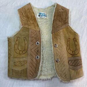 Vintage Genuine Suede Leather Made In Mexico Sherpa Lined Western Vest